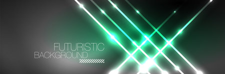 Shiny neon lights, dark abstract background with blurred magic neon light curved linesのイラスト素材