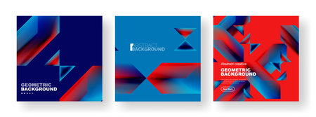 Vector set of abstract geometric poster backgrounds, colorful shapes with fluid colors. Collection of covers, templates, flyers, placards, brochures, bannersのイラスト素材