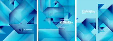 Vector set of abstract geometric poster backgrounds, colorful shapes with fluid colors. Collection of covers, templates, flyers, placards, brochures, bannersのイラスト素材