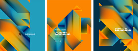 Set of abstract backgrounds. Overlapping geometric elements composition. Vector Illustration For Wallpaper, Banner, Background, Card, Book Illustration, landing pageのイラスト素材