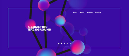 Line points connections geometric landing page background. Fluid circles and spheres with liquid...