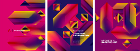 Vector set of abstract geometric poster backgrounds, colorful shapes with fluid colors. Collection...