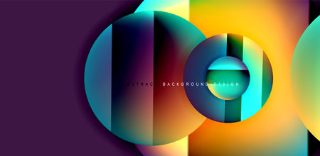 Colorful shiny and glossy circles abstract composition with light and shadow effects, geometric...