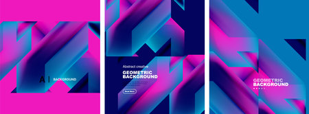 Vector set of abstract geometric poster backgrounds, colorful shapes with fluid colors. Collection...