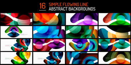 Simple flowing wavy shapes abstract background set. Trendy minimal geometric compositions. Vector Illustrations For Wallpaper, Banner, Background, Card, Book Illustration, landing pageのイラスト素材