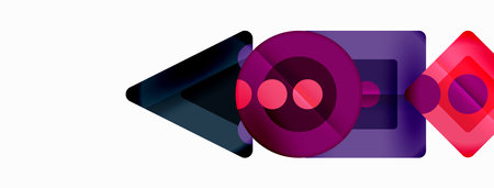 Trendy minimal geometric abstract background. Triangles, squares and circles bright colors backdrop....
