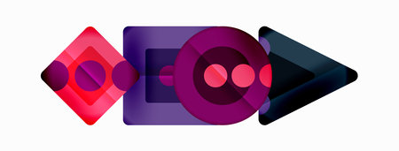 Trendy minimal geometric abstract background. Triangles, squares and circles bright colors backdrop....