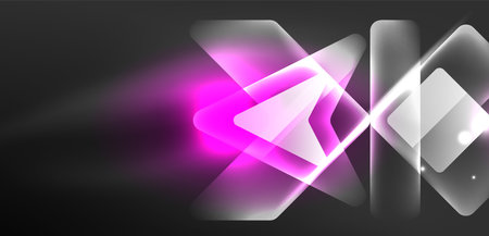 Neon speed arrow and line shapes background. Hi-tech concept with shiny backdrop. Bright flare light effect in the darkのイラスト素材