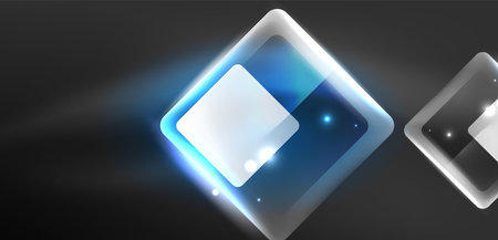 Neon speed arrow and line shapes background. Hi-tech concept with shiny backdrop. Bright flare light effect in the darkのイラスト素材