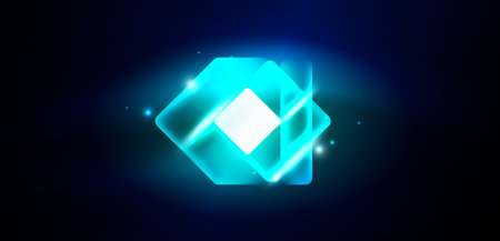 Neon speed arrow and line shapes background. Hi-tech concept with shiny backdrop. Bright flare light effect in the darkのイラスト素材