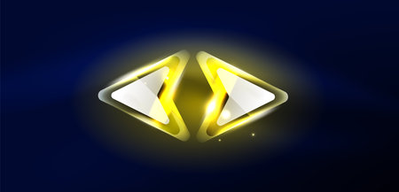 Neon speed arrow and line shapes background. Hi-tech concept with shiny backdrop. Bright flare light effect in the darkのイラスト素材