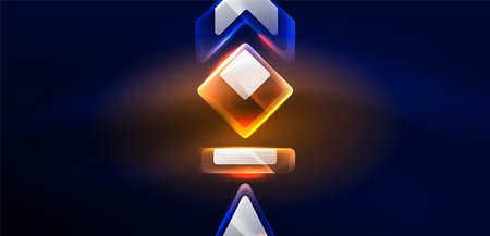 Neon speed arrow and line shapes background. Hi-tech concept with shiny backdrop. Bright flare light effect in the darkのイラスト素材