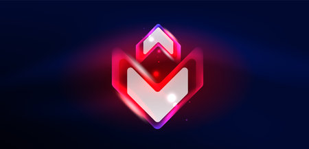 Neon speed arrow and line shapes background. Hi-tech concept with shiny backdrop. Bright flare light effect in the darkのイラスト素材