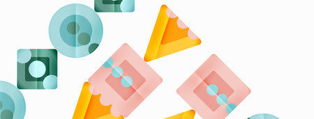Trendy minimal geometric abstract background. Triangles, squares and circles bright colors backdrop. Vector Illustration For Wallpaper, Banner, Background, Card, Book Illustration, landing pageのイラスト素材