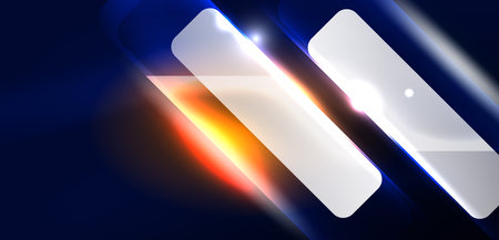 Neon speed arrow and line shapes background. Hi-tech concept with shiny backdrop. Bright flare light effect in the darkのイラスト素材