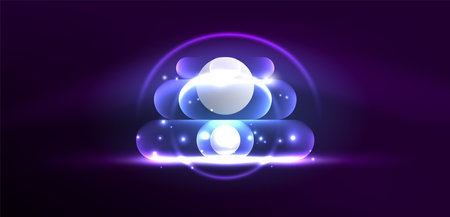 Abstract glowing neon light techno circles backgroundのイラスト素材