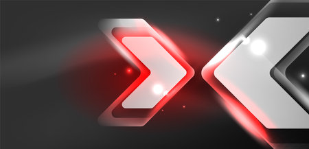 Neon speed arrow and line shapes background. Hi-tech concept with shiny backdrop. Bright flare light effect in the darkのイラスト素材