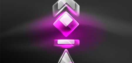Neon speed arrow and line shapes background. Hi-tech concept with shiny backdrop. Bright flare light...