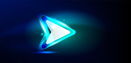 Neon speed arrow and line shapes background. Hi-tech concept with shiny backdrop. Bright flare light effect in the darkのイラスト素材