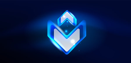 Blue neon speed arrow and line shapes background. Hi-tech concept with shiny backdrop. Bright flare light effect in the darkのイラスト素材