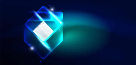 Neon speed arrow and line shapes background. Hi-tech concept with shiny backdrop. Bright flare light effect in the darkのイラスト素材