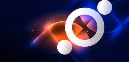 Neon light glowing circles vector abstract backgroundのイラスト素材