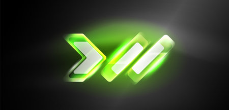 Neon speed arrow and line shapes background. Hi-tech concept with shiny backdrop. Bright flare light effect in the darkのイラスト素材