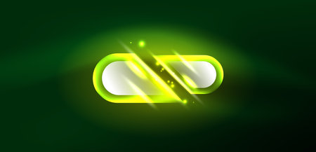 Neon glowing geometric shapes vector abstract background. Round elements, light effects and glass glossy style with color backdrop. Space cosmic or magic energy wallpaperのイラスト素材