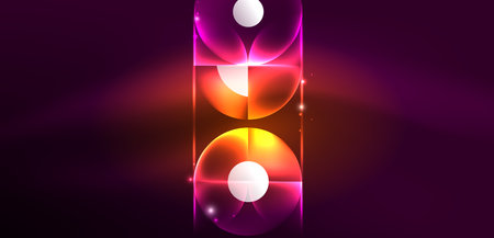 Neon light glowing circles vector abstract backgroundのイラスト素材