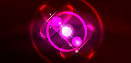 Abstract glowing neon light techno circles backgroundのイラスト素材