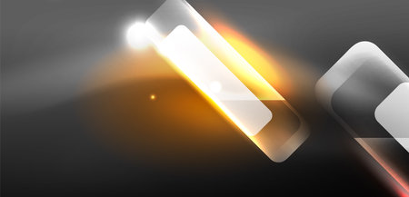 Neon speed arrow and line shapes background. Hi-tech concept with shiny backdrop. Bright flare light effect in the darkのイラスト素材