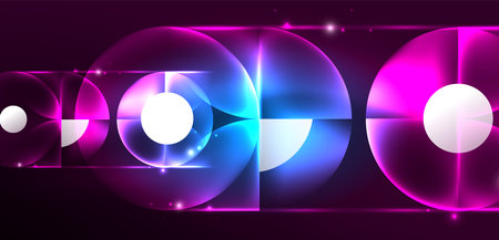 Neon light glowing circles vector abstract backgroundのイラスト素材