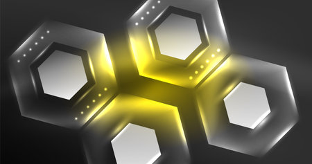 Neon hexagon background. Hi-tech design for wallpaper, banner, background, landing page, wall art, invitation, prints, postersのイラスト素材