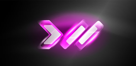 Neon speed arrow and line shapes background. Hi-tech concept with shiny backdrop. Bright flare light effect in the darkのイラスト素材
