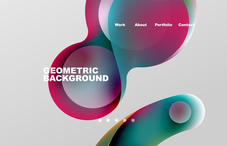 Landing page abstract liquid background. Flowing shapes, round design and circle. Web page for website or mobile app wallpaperのイラスト素材