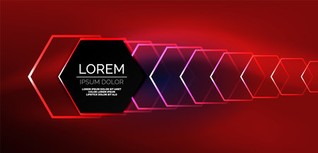 Hexagon abstract background. Techno glowing neon hexagon shapes vector illustration for wallpaper, banner, background, landing page, wall art, invitation, prints, postersのイラスト素材