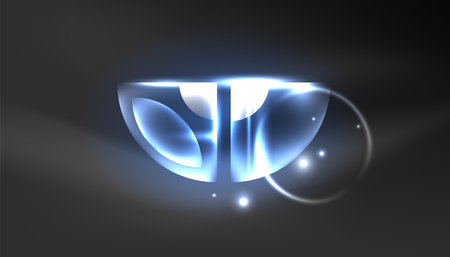 Abstract background techno neon glowing circle shapes and round elemetns with light flare effects. Hi-tech design for wallpaper, banner, background, landing page, wall art, invitation, prints, postersのイラスト素材