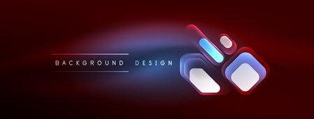 Neon lines, squares and round shapes abstract background. Techno glowing neon hexagon shapes vector illustration for wallpaper, banner, background, landing page, wall art, invitation, prints, postersのイラスト素材