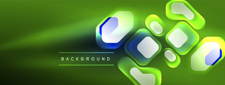 Glowing neon geometric elements abstract background. Neon light or laser show, electric impulse, power lines, techno quantum energy impulse, magic glowing dynamic linesのイラスト素材