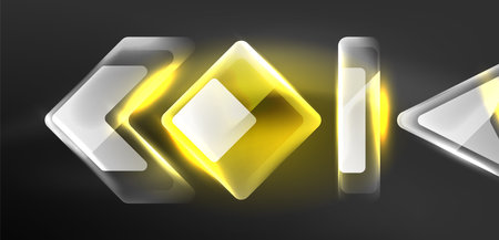Neon speed arrow and line shapes background. Hi-tech concept with shiny backdrop. Bright flare light effect in the darkのイラスト素材