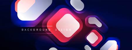 Glowing neon geometric elements abstract background. Neon light or laser show, electric impulse, power lines, techno quantum energy impulse, magic glowing dynamic linesのイラスト素材