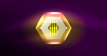 Neon hexagon background. Hi-tech design for wallpaper, banner, background, landing page, wall art, invitation, prints, postersのイラスト素材
