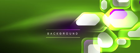 Neon lines, squares and round shapes abstract background. Techno glowing neon hexagon shapes vector illustration for wallpaper, banner, background, landing page, wall art, invitation, prints, postersのイラスト素材
