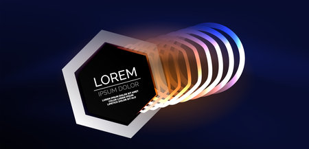 Hexagon abstract background. Techno glowing neon hexagon shapes vector illustration for wallpaper, banner, background, landing page, wall art, invitation, prints, postersのイラスト素材