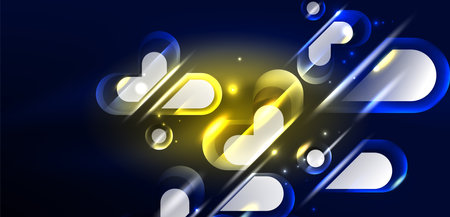 Abstract background glowing neon light geometric shapes. Space cosmic or magic energy vector wallpaper For Wallpaper, Banner, Background, Card, Book Illustration, landing pageのイラスト素材