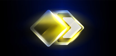 Neon speed arrow and line shapes background. Hi-tech concept with shiny backdrop. Bright flare light effect in the darkのイラスト素材