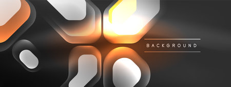 Glowing neon geometric elements abstract background. Neon light or laser show, electric impulse,...