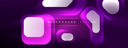Neon lines, squares and round shapes abstract background. Techno glowing neon hexagon shapes vector illustration for wallpaper, banner, background, landing page, wall art, invitation, prints, postersのイラスト素材