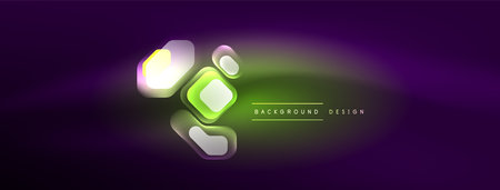 Neon lines, squares and round shapes abstract background. Techno glowing neon hexagon shapes vector illustration for wallpaper, banner, background, landing page, wall art, invitation, prints, postersのイラスト素材