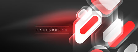 Glowing neon geometric elements abstract background. Neon light or laser show, electric impulse, power lines, techno quantum energy impulse, magic glowing dynamic linesのイラスト素材